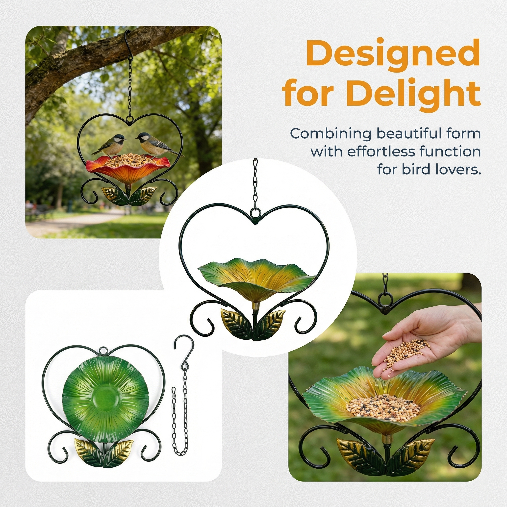 Heart-Shaped Flower Wrought Iron Bird Feeder