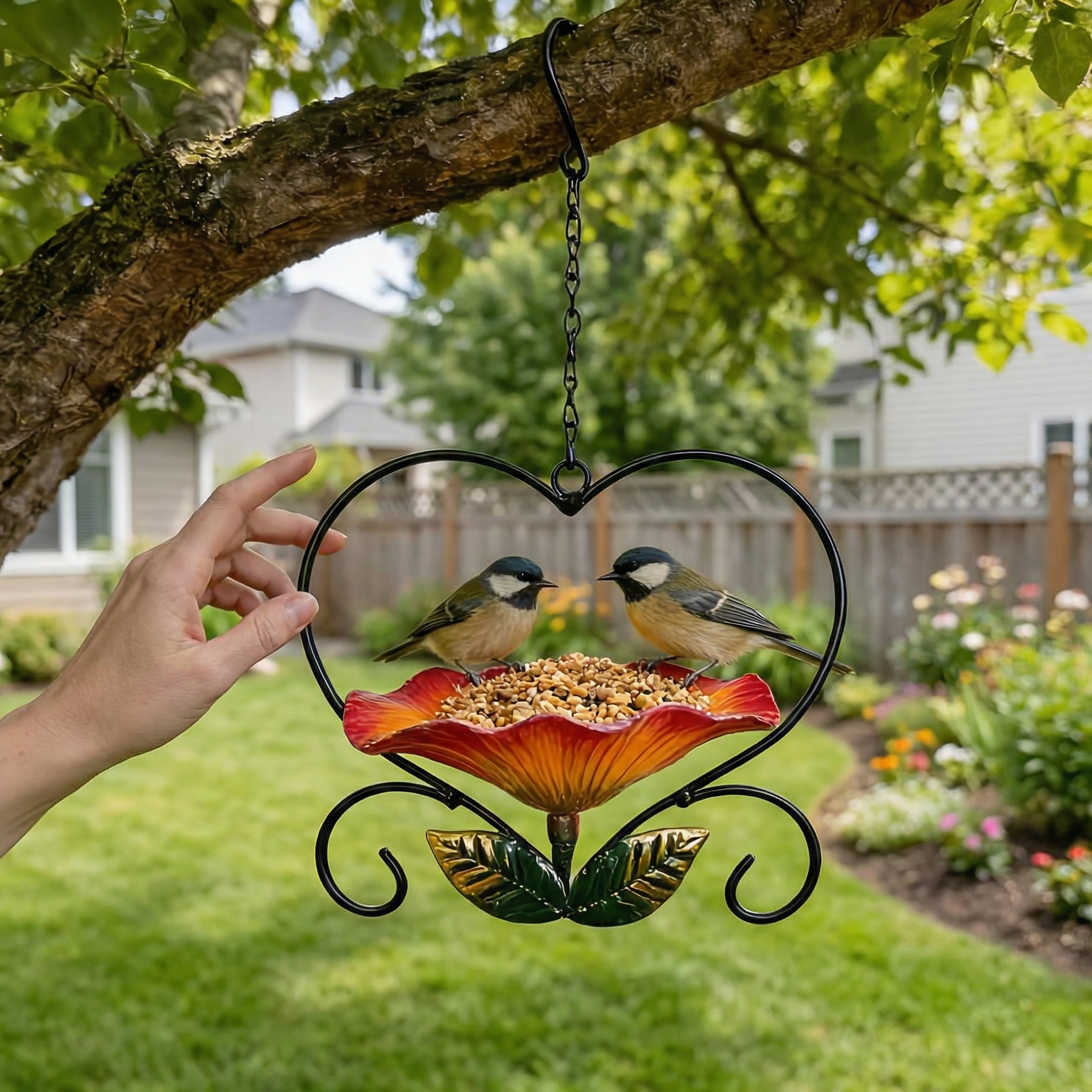 Heart-Shaped Flower Wrought Iron Bird Feeder