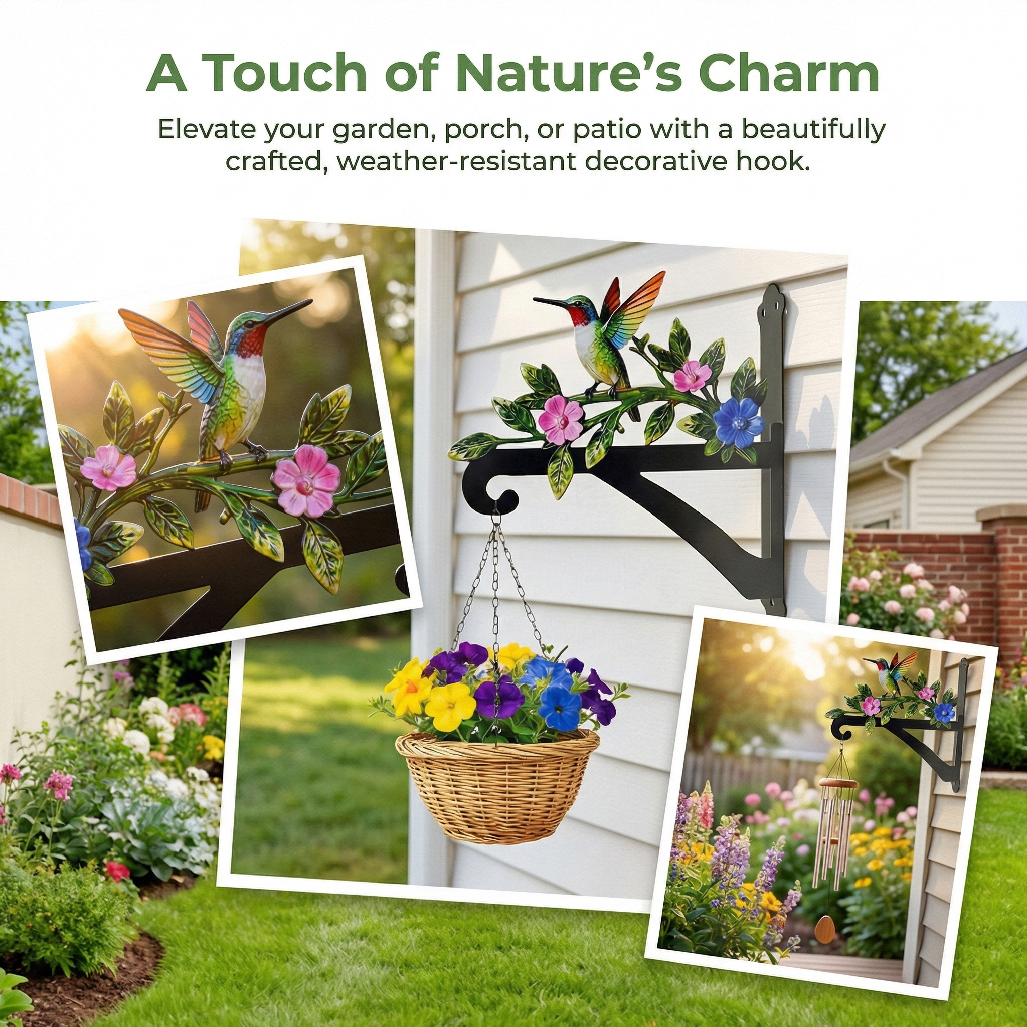 Iron Metal Colorful Hummingbird Wall Wreath Hook