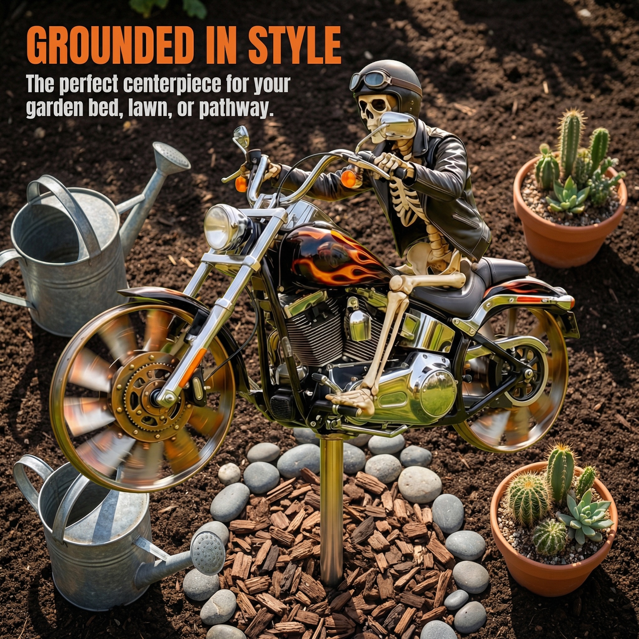 Skeleton Motorcycle Wind Spinner