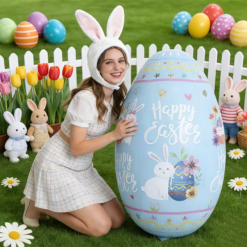 47.2" Giant Happy Easter Inflatable Egg Yard Decoration