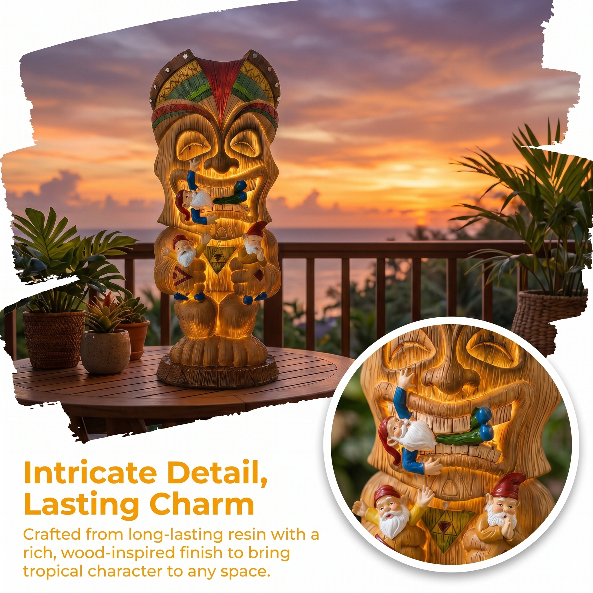 Solar-Powered Hawaiian Tiki Statue Light