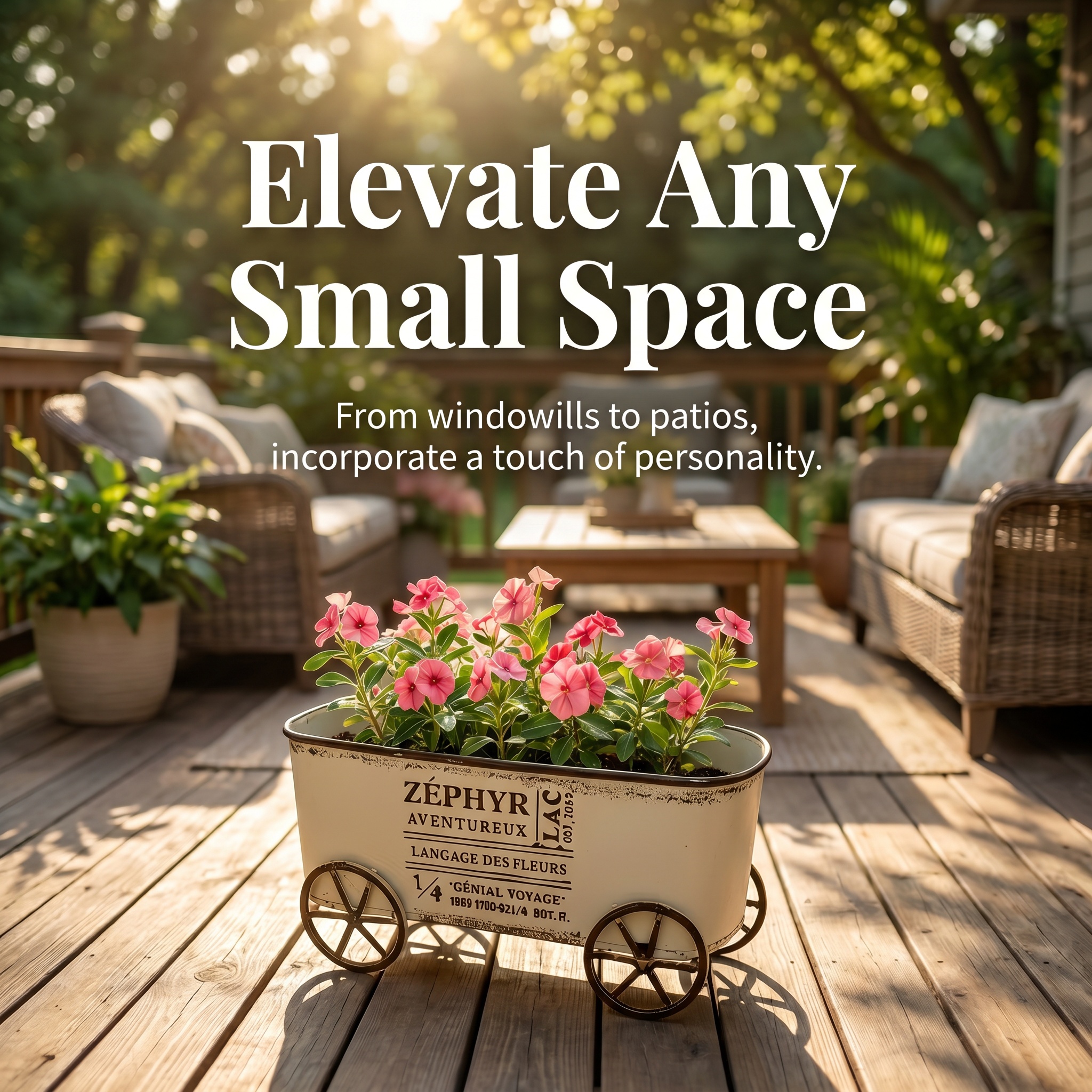 Retro Wrought Iron Four-Wheel Planter Cart
