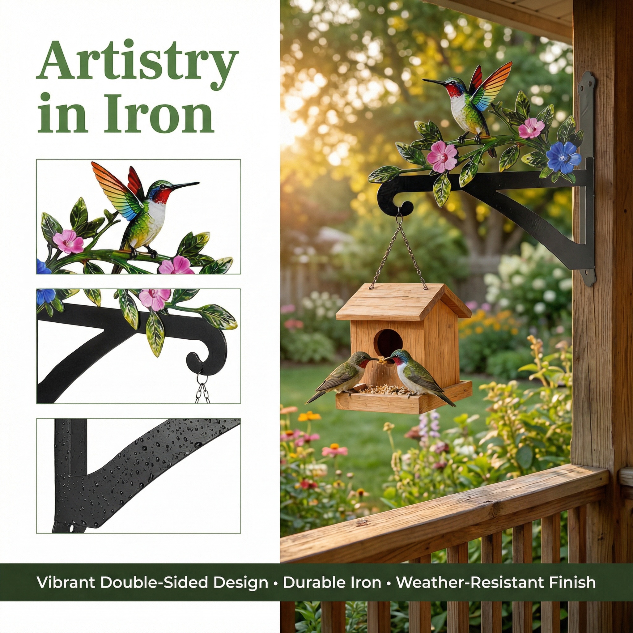 Iron Metal Colorful Hummingbird Wall Wreath Hook