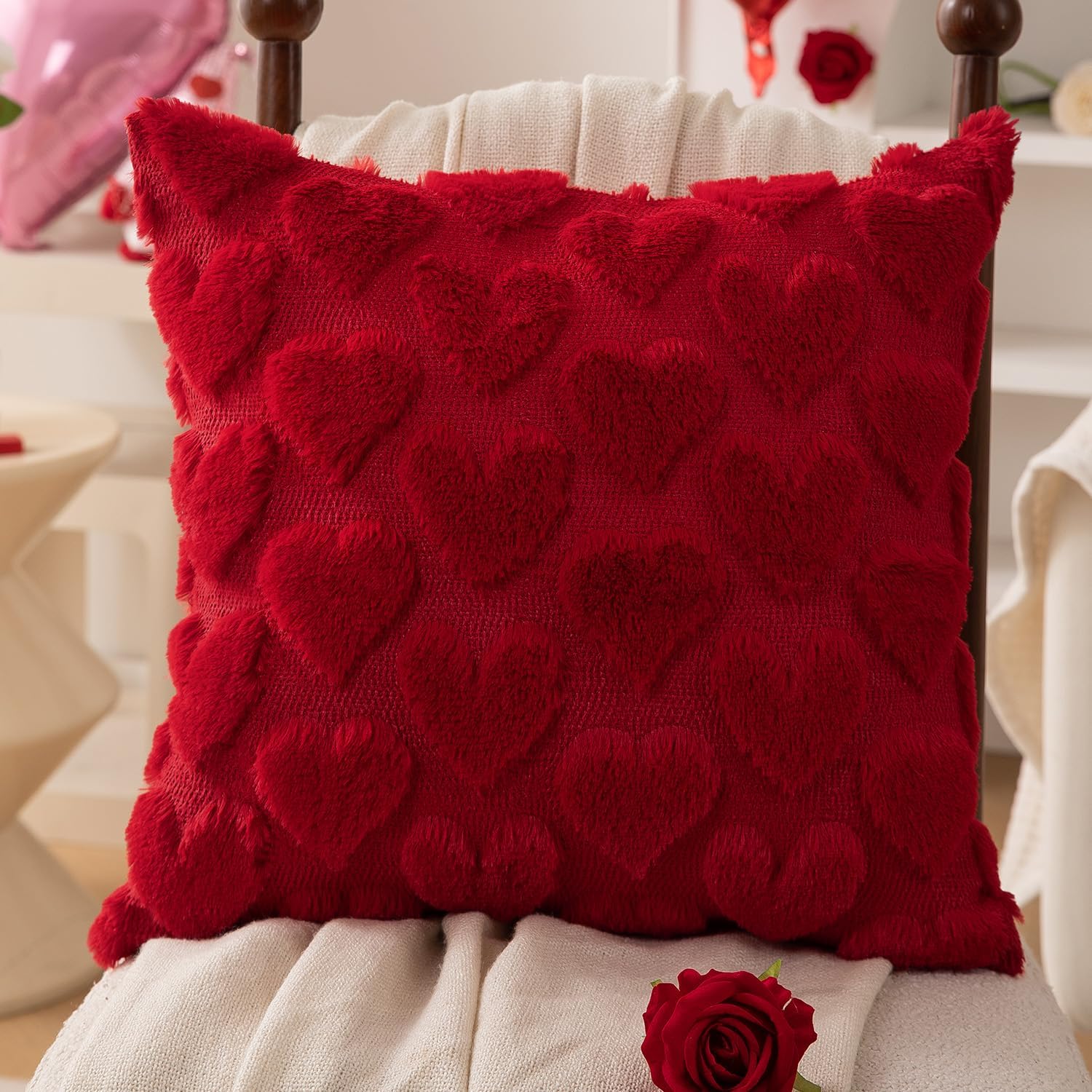 Valentine’s Day Plush Heart Jacquard Pillow Covers (18 x 18 Inch)