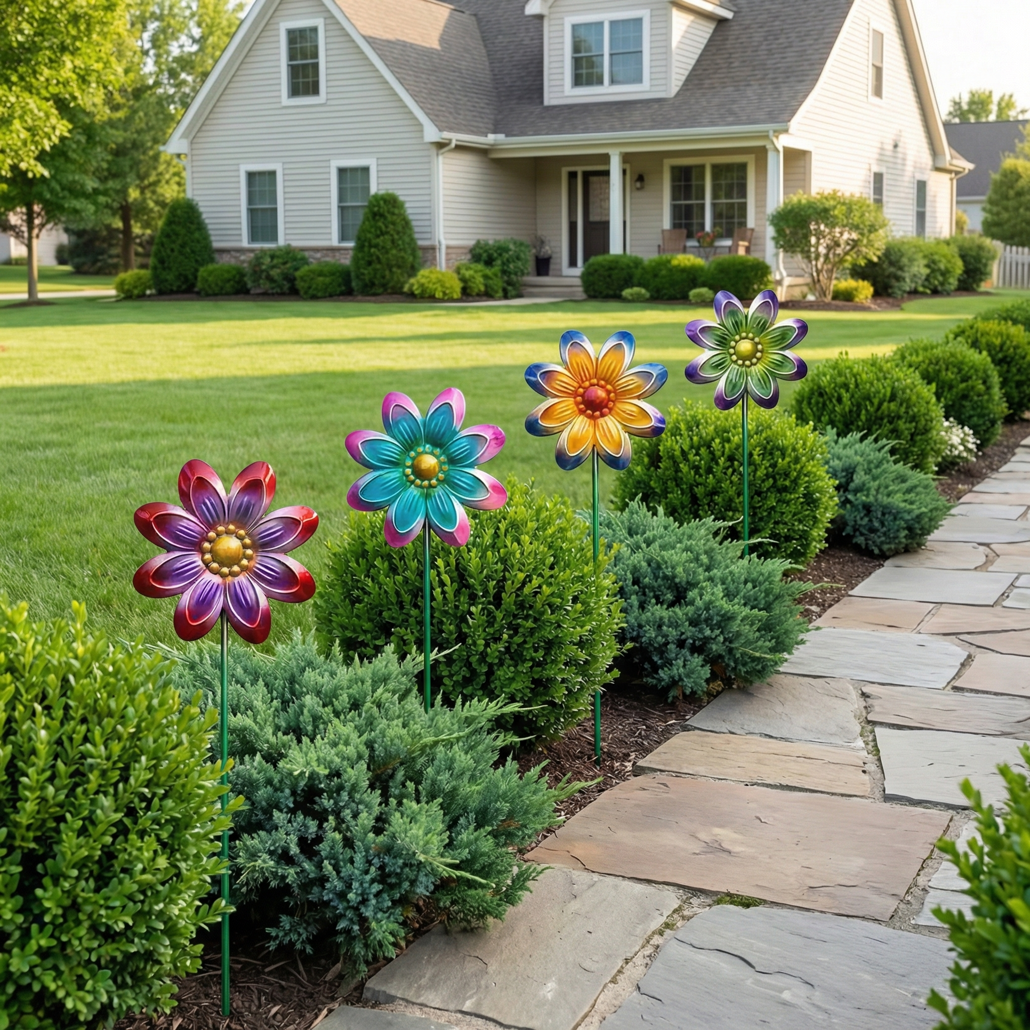Outdoor Metallic Colorful Flower Floor Insert