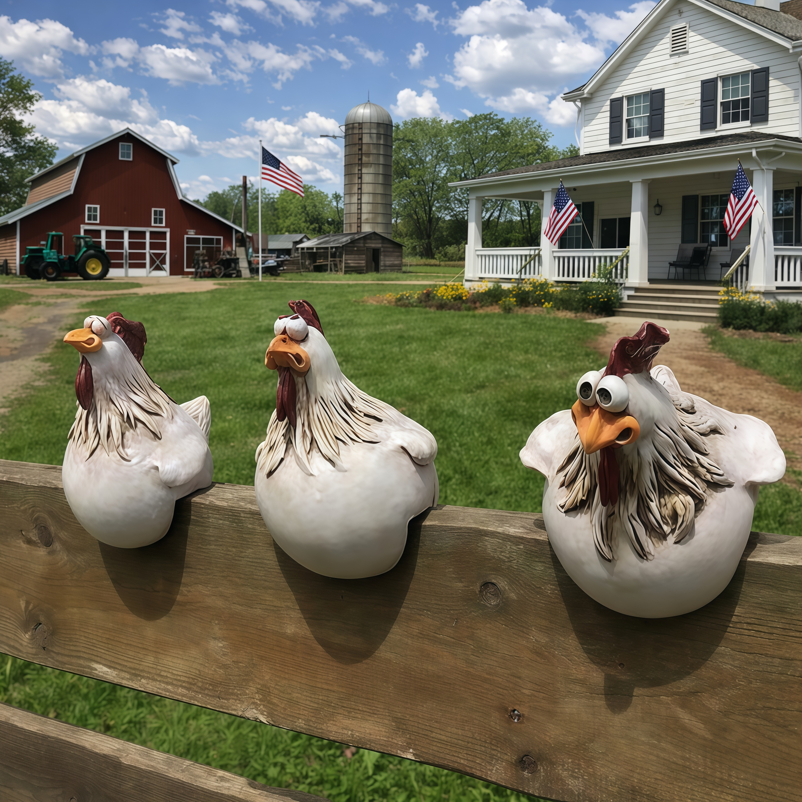 Resin Fence Chicken Sculpture