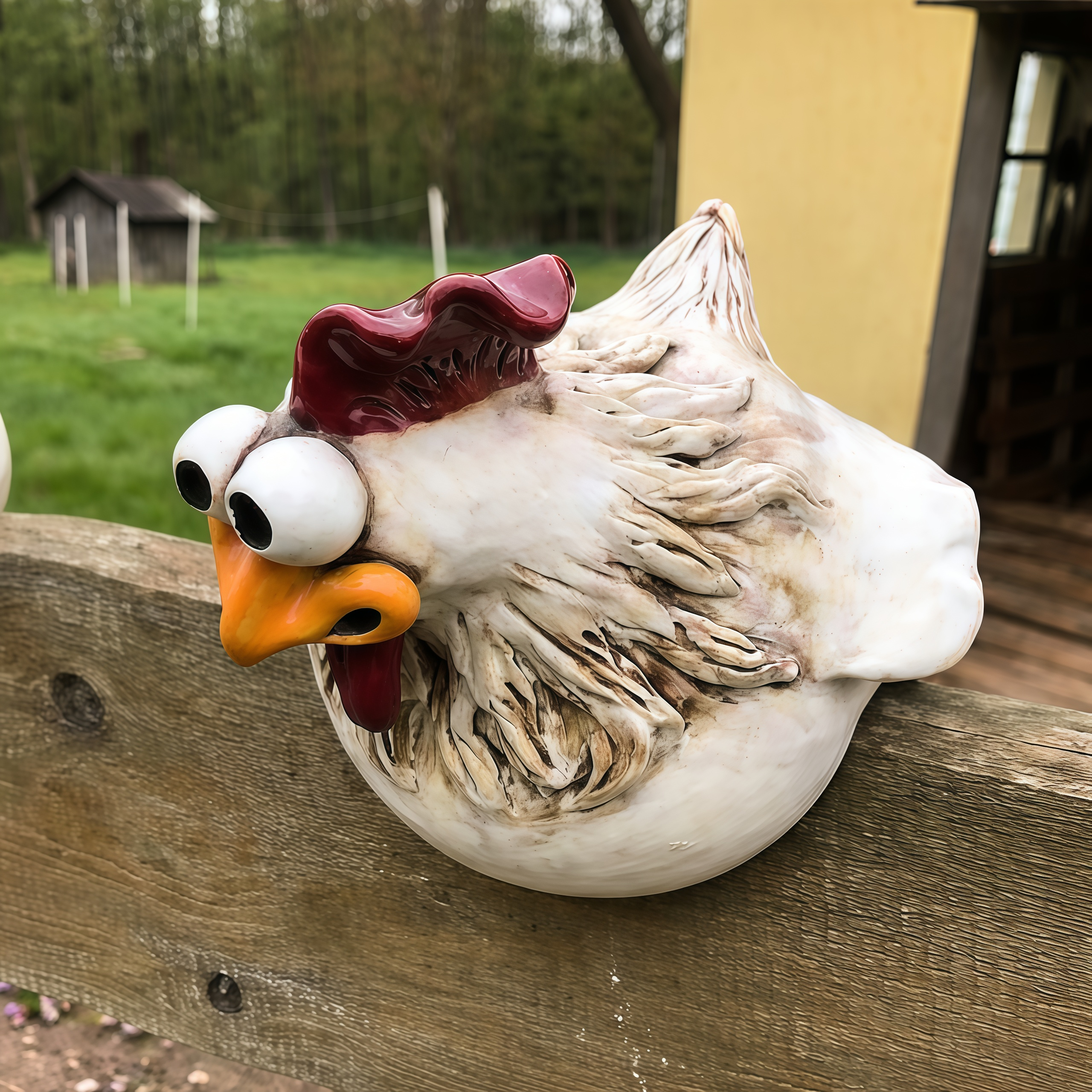 Resin Fence Chicken Sculpture