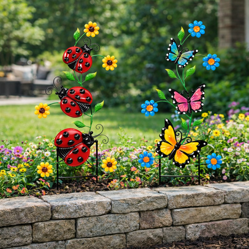 Colorful Butterfly & Ladybug Garden Stakes 