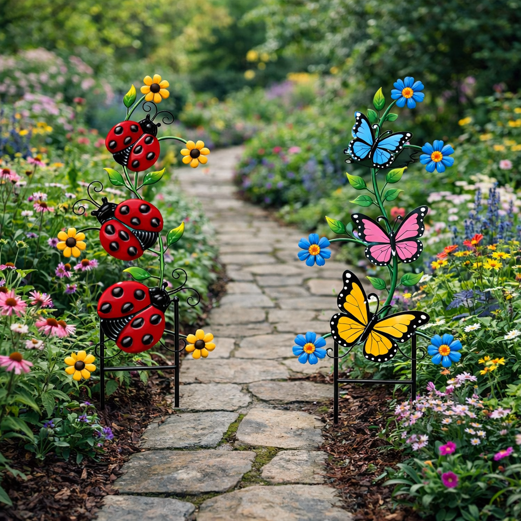 Colorful Butterfly & Ladybug Garden Stakes 
