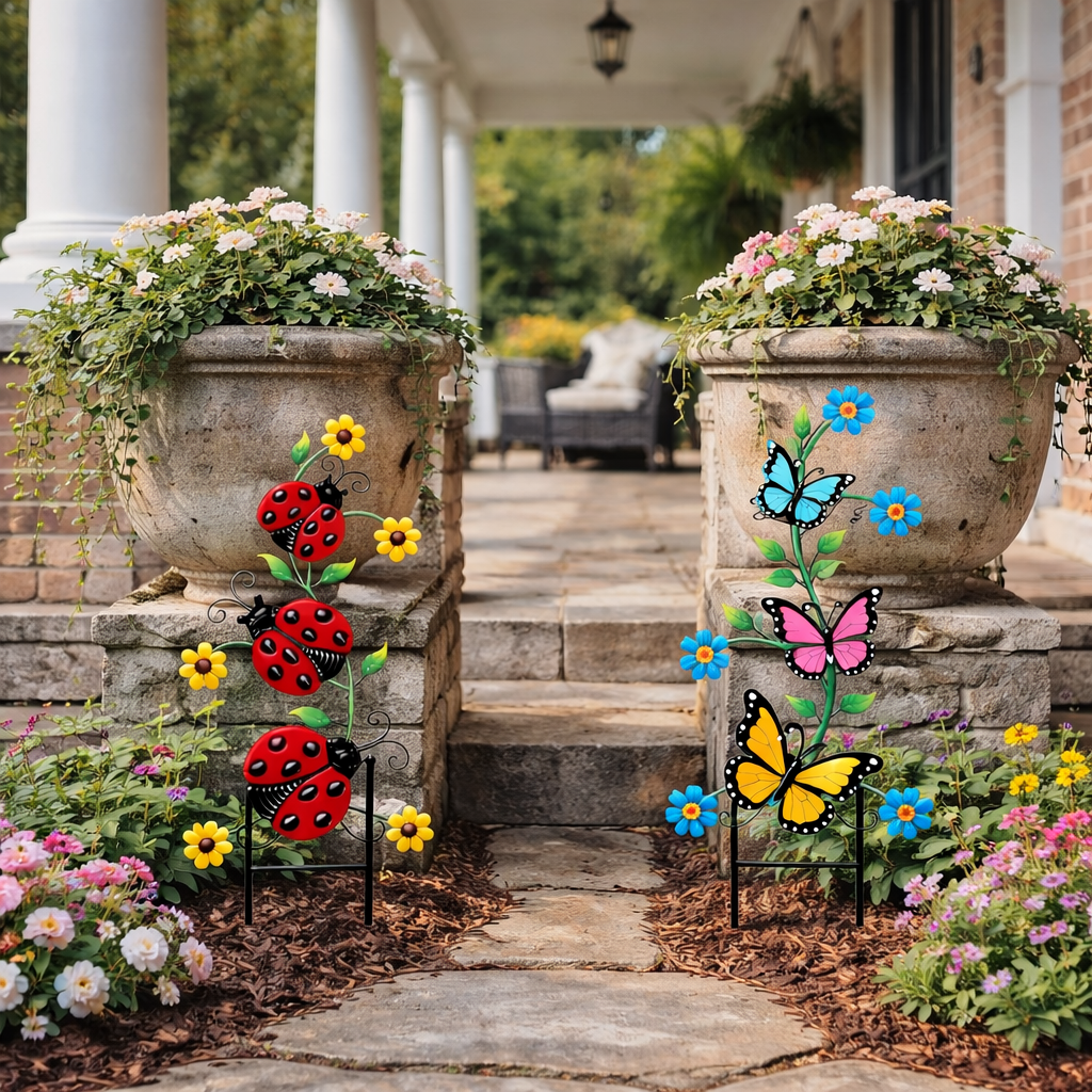 Colorful Butterfly & Ladybug Garden Stakes 