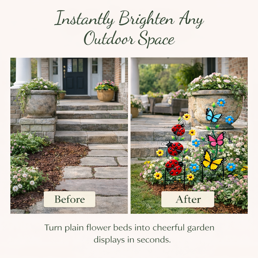 Colorful Butterfly & Ladybug Garden Stakes 