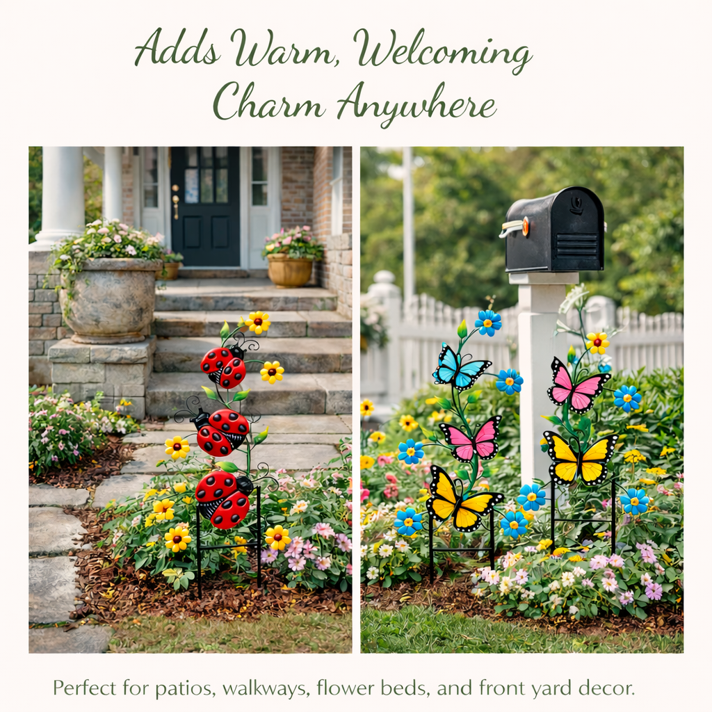 Colorful Butterfly & Ladybug Garden Stakes 