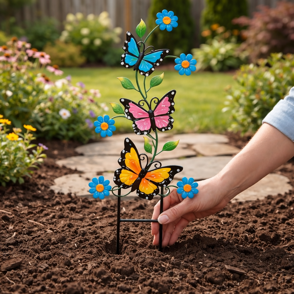 2 PCS Colorful Butterfly & Ladybug Garden Stakes 