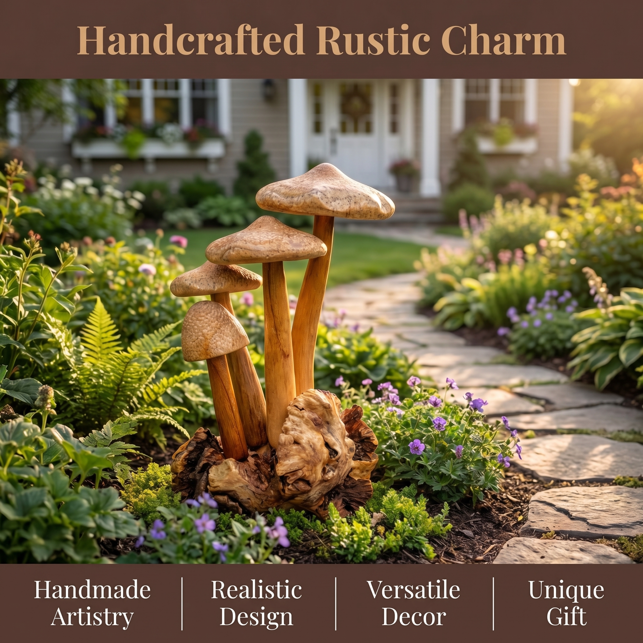 Handmade Wooden Waterproof Mushroom Sculpture