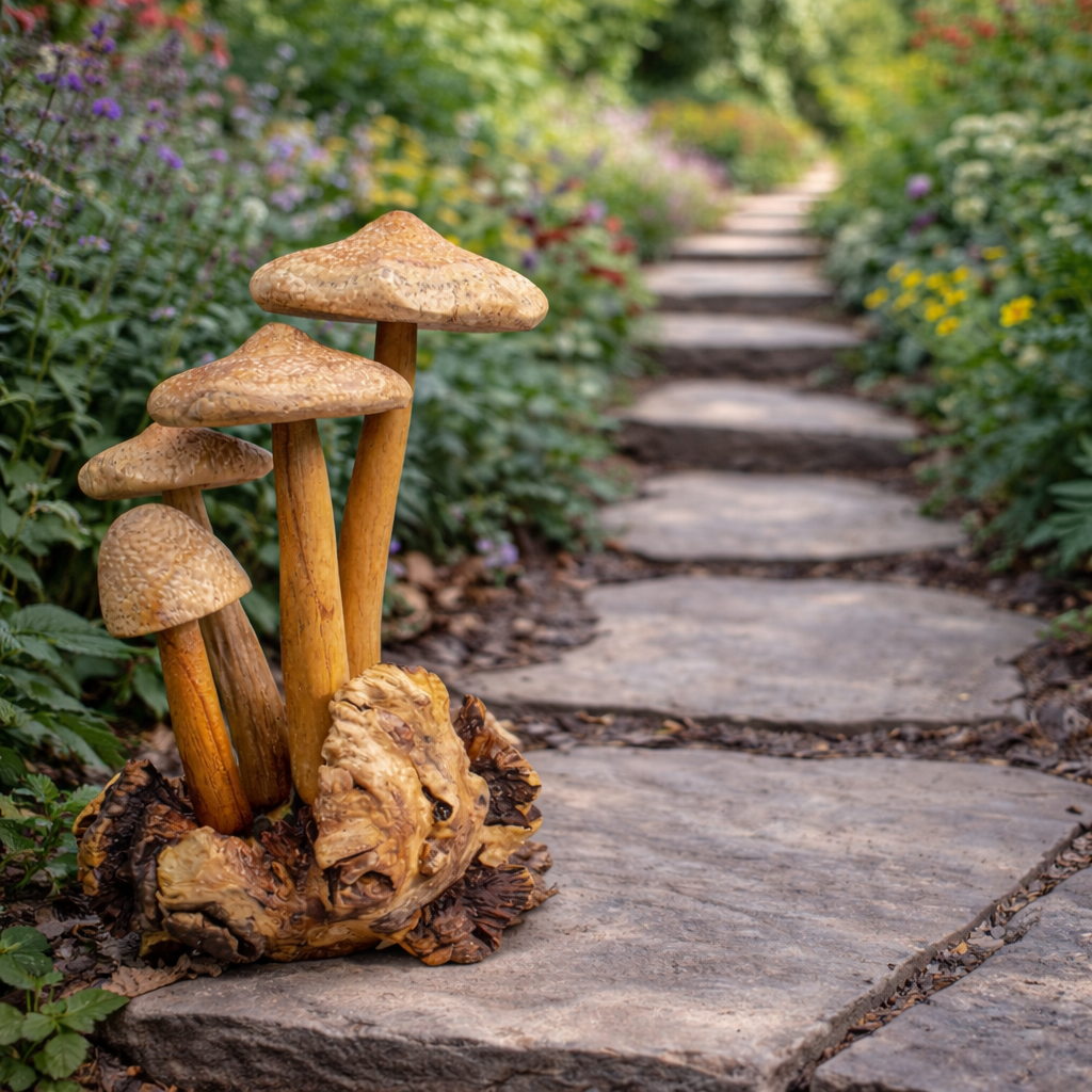 Handmade Wooden Waterproof Mushroom Sculpture