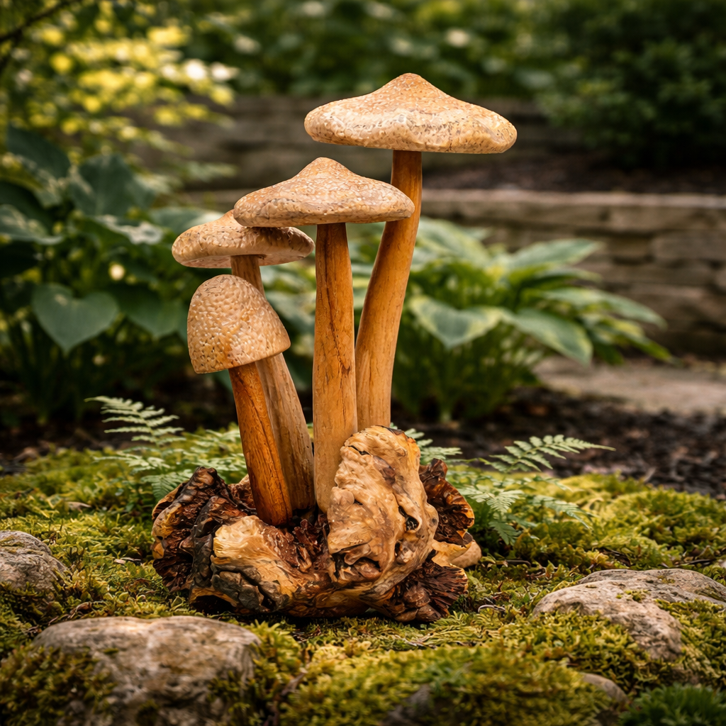 Handmade Wooden Waterproof Mushroom Sculpture