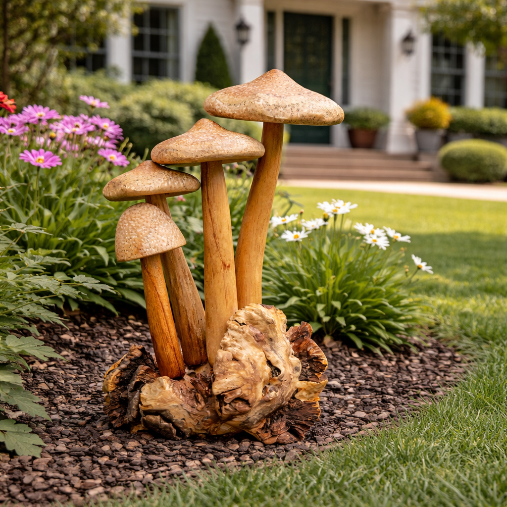 Handmade Wooden Waterproof Mushroom Sculpture