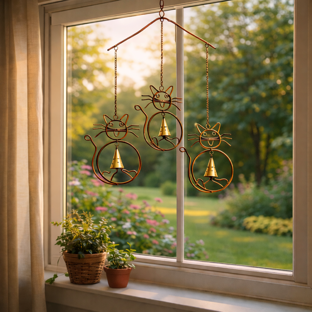 Cats With Bells Wind Chime 