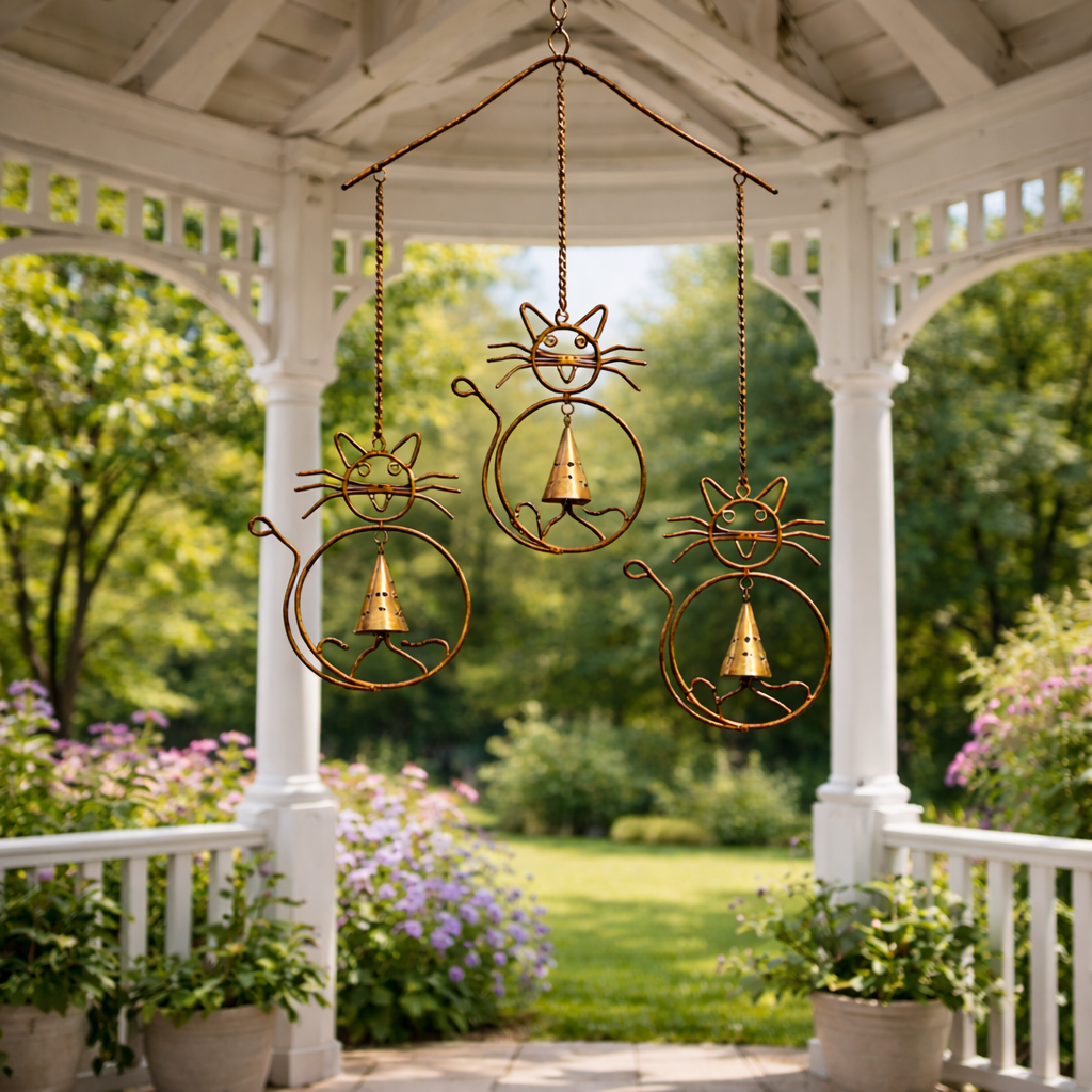 Cats With Bells Wind Chime 