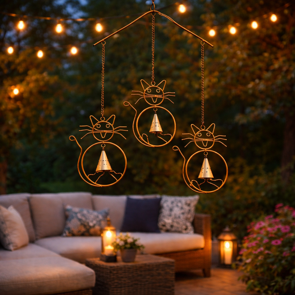 Cats With Bells Wind Chime 