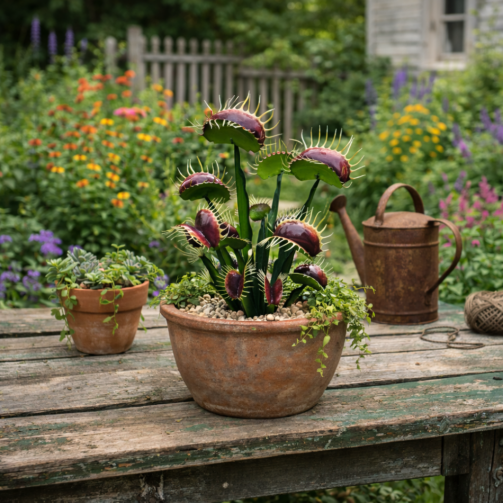 Metal Venus Flytrap Plant Sculpture