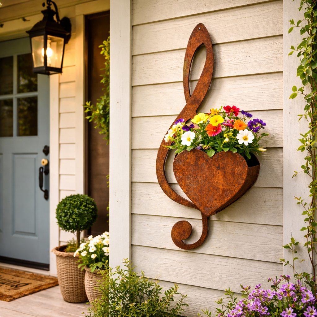 Vintage Metal Heart-Shaped Hanging Flower Box