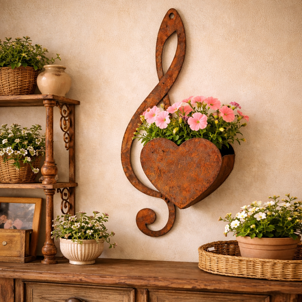 Vintage Metal Heart-Shaped Hanging Flower Box