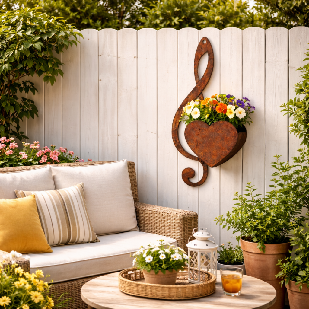 Vintage Metal Heart-Shaped Hanging Flower Box