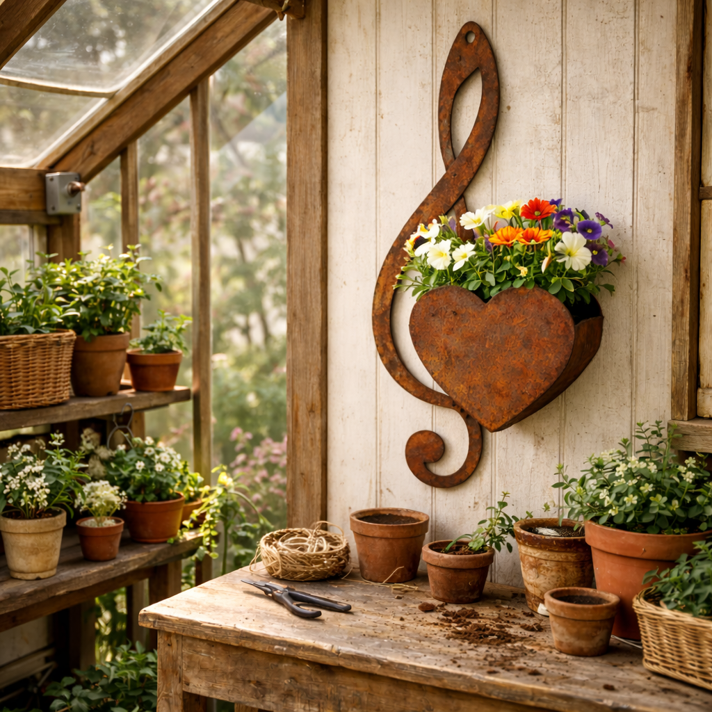 Vintage Metal Heart-Shaped Hanging Flower Box