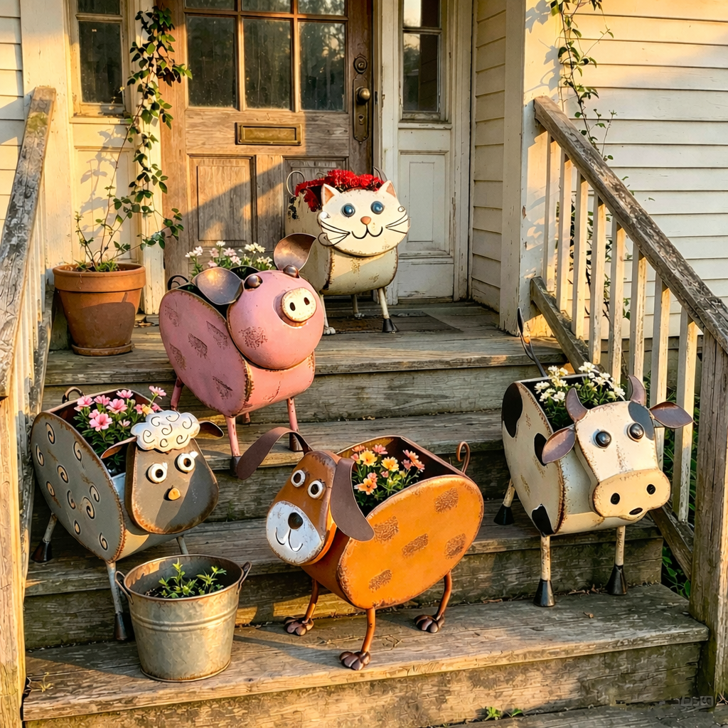 Metal Farm Animal Flower Pots