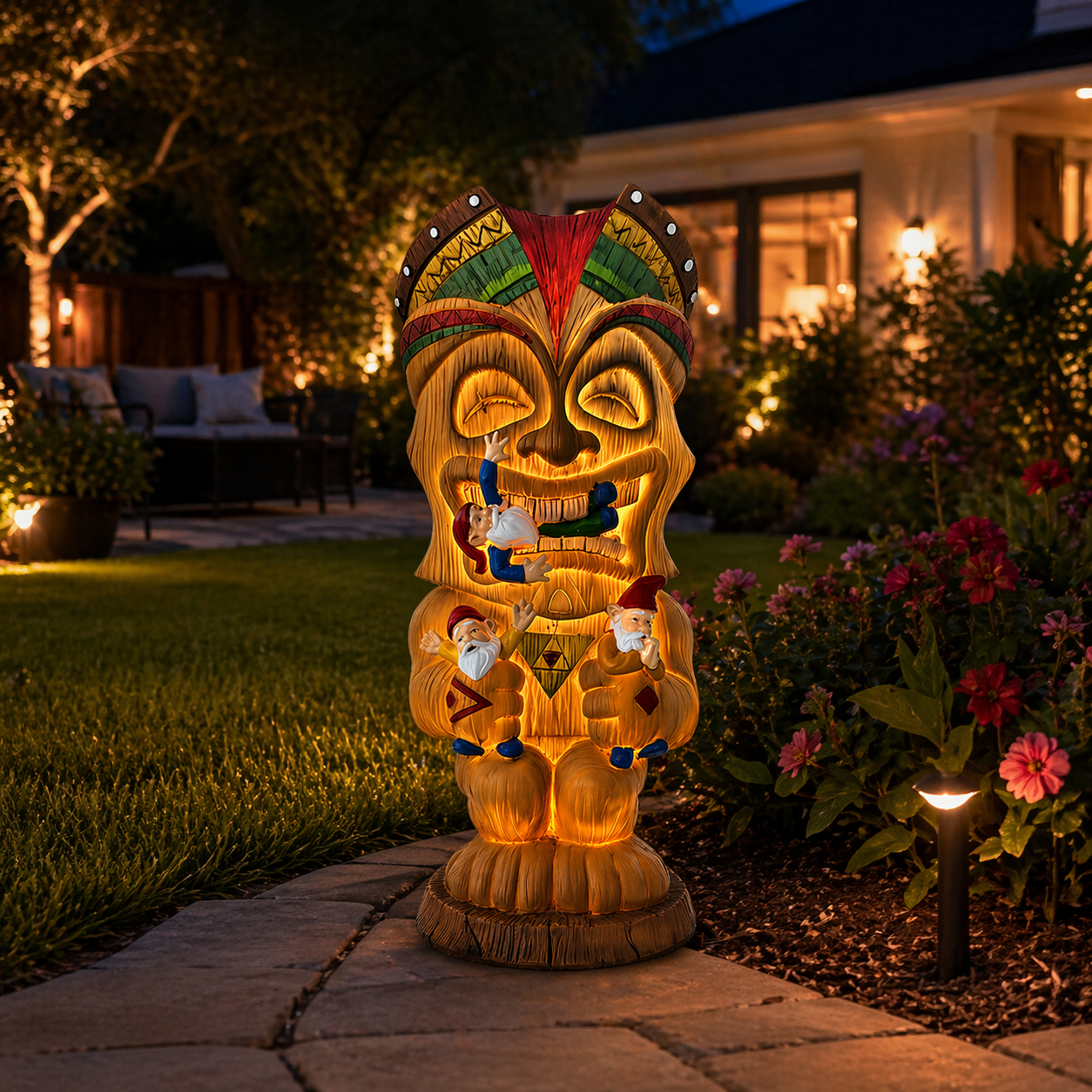 Solar-Powered Hawaiian Tiki Statue Light