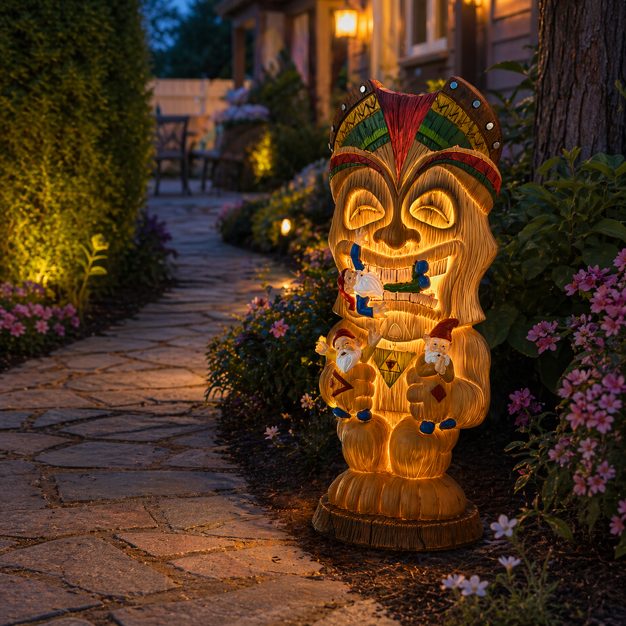 Solar-Powered Hawaiian Tiki Statue Light
