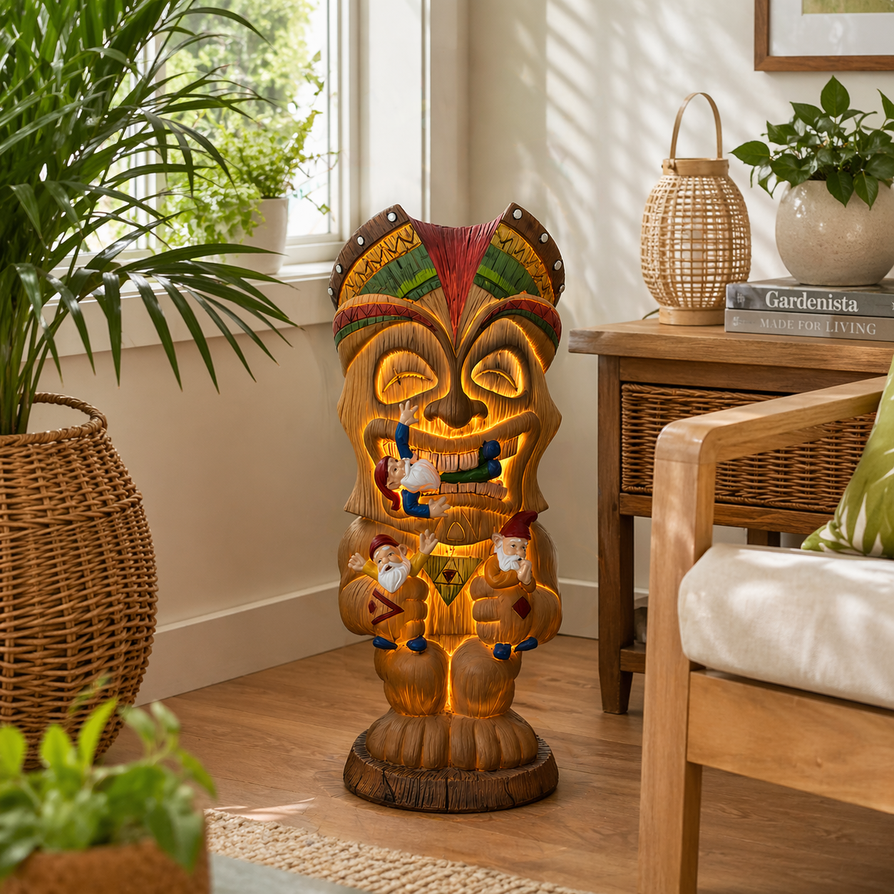 Solar-Powered Hawaiian Tiki Statue Light