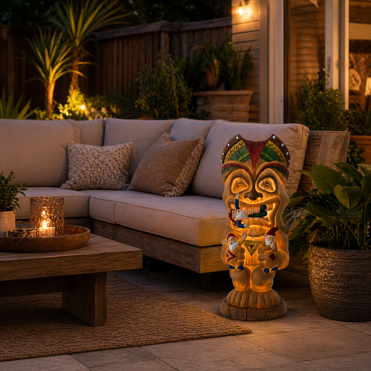Solar-Powered Hawaiian Tiki Statue Light