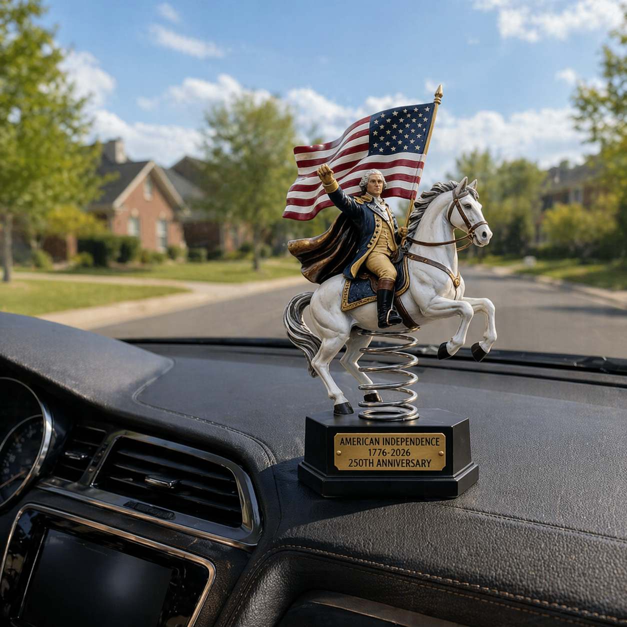 Patriotic Washington Horseback Bobblehead Sculpture