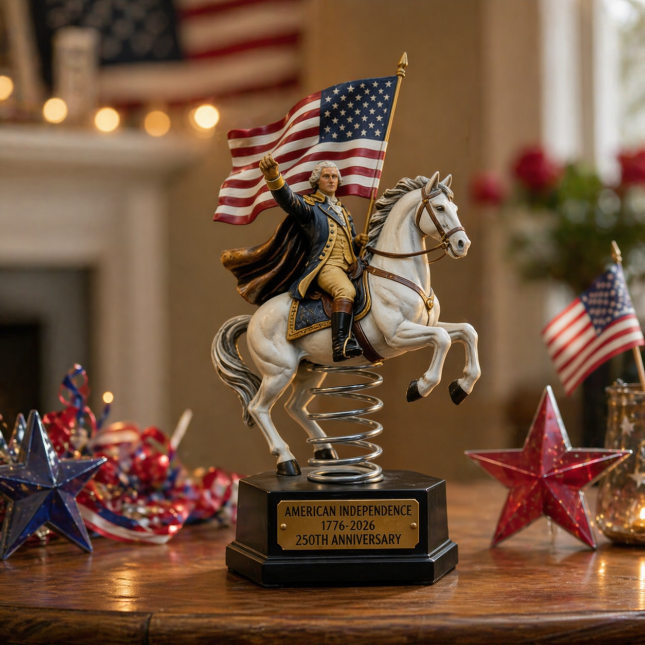 Patriotic Washington Horseback Bobblehead Sculpture