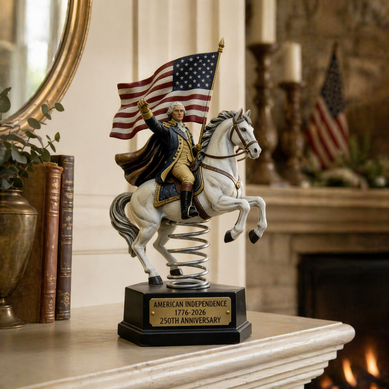 Patriotic Washington Horseback Bobblehead Sculpture
