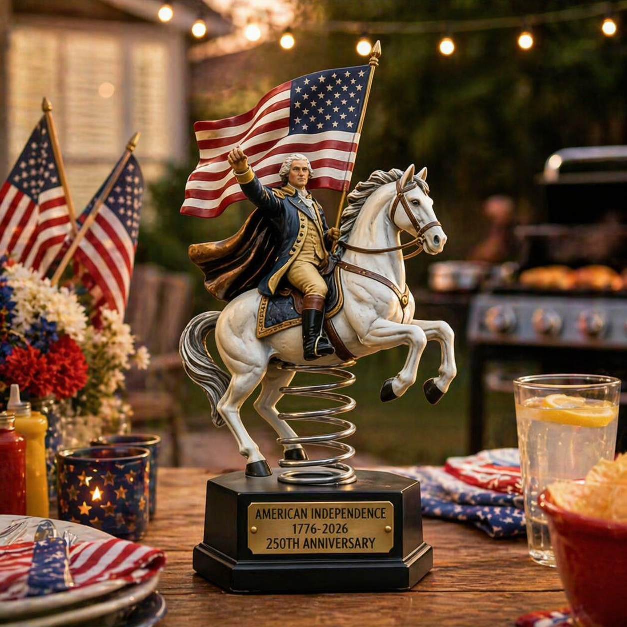 Patriotic Washington Horseback Bobblehead Sculpture