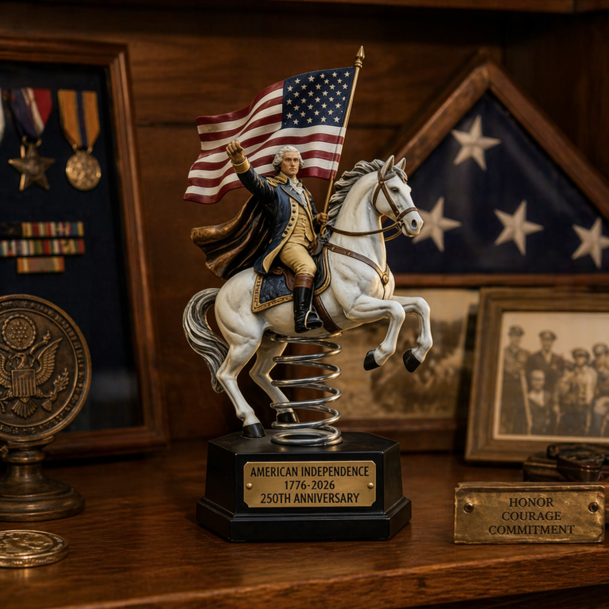 Patriotic Washington Horseback Bobblehead Sculpture