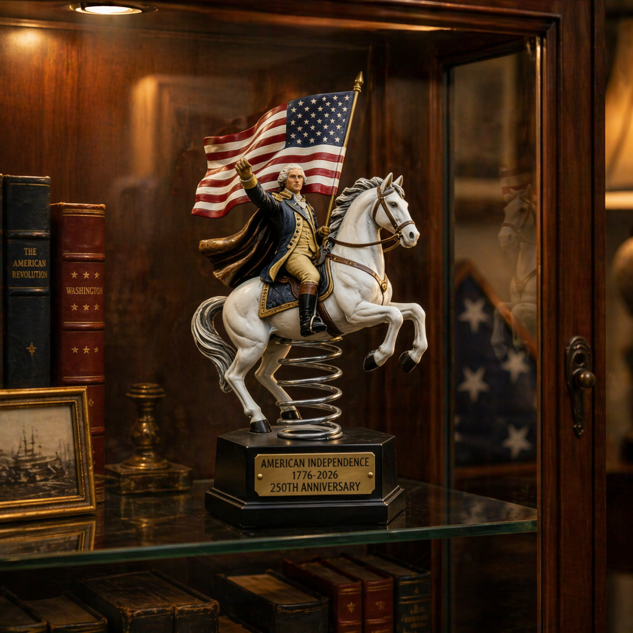 Patriotic Washington Horseback Bobblehead Sculpture