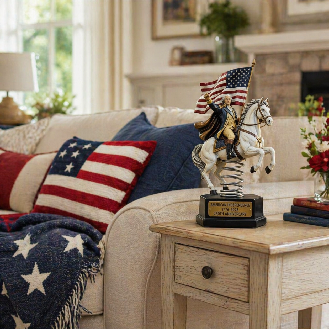 Patriotic Washington Horseback Bobblehead Sculpture