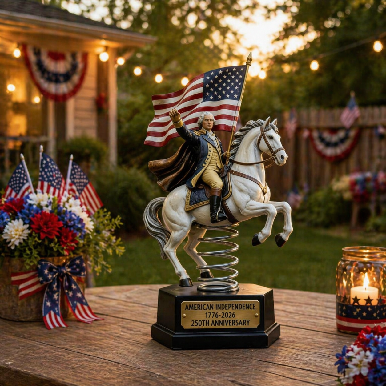 Patriotic Washington Horseback Bobblehead Sculpture