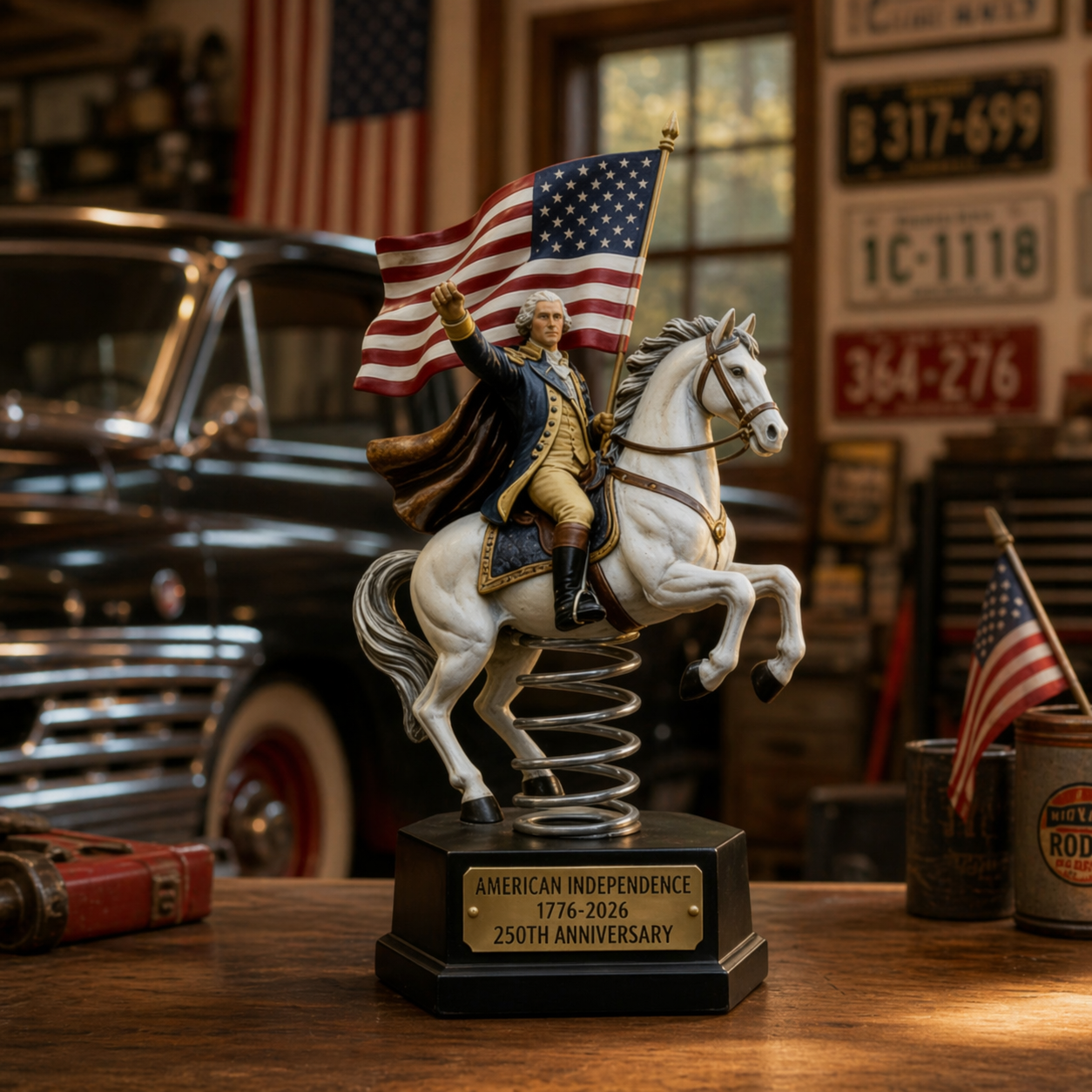 Patriotic Washington Horseback Bobblehead Sculpture