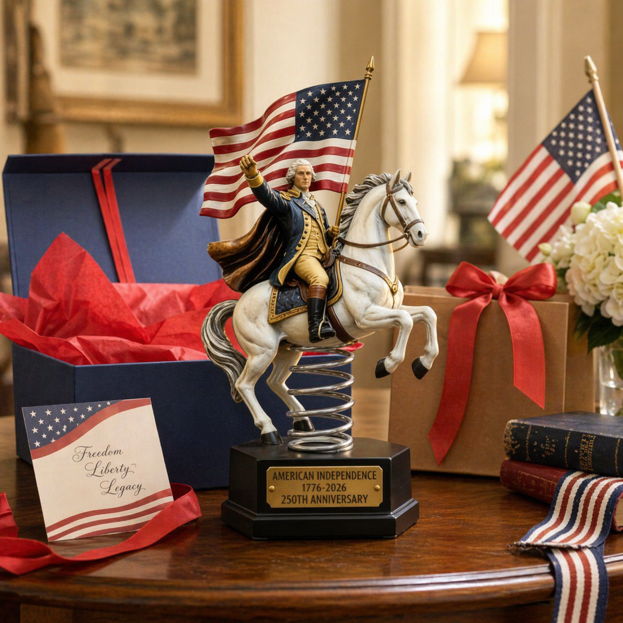 Patriotic Washington Horseback Bobblehead Sculpture