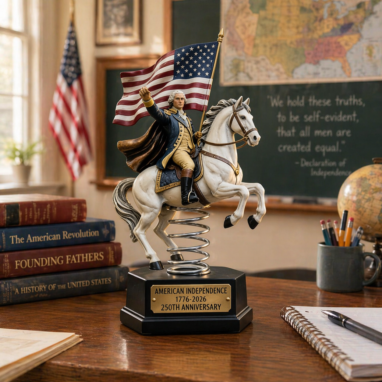 Patriotic Washington Horseback Bobblehead Sculpture