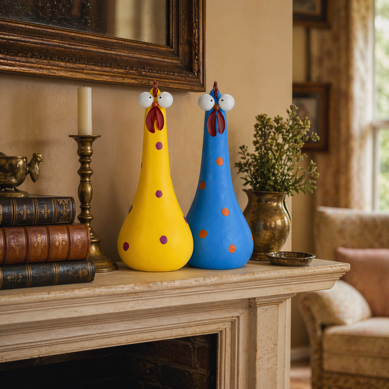 Handcrafted Resin Big-Eyed Chicken Sculpture