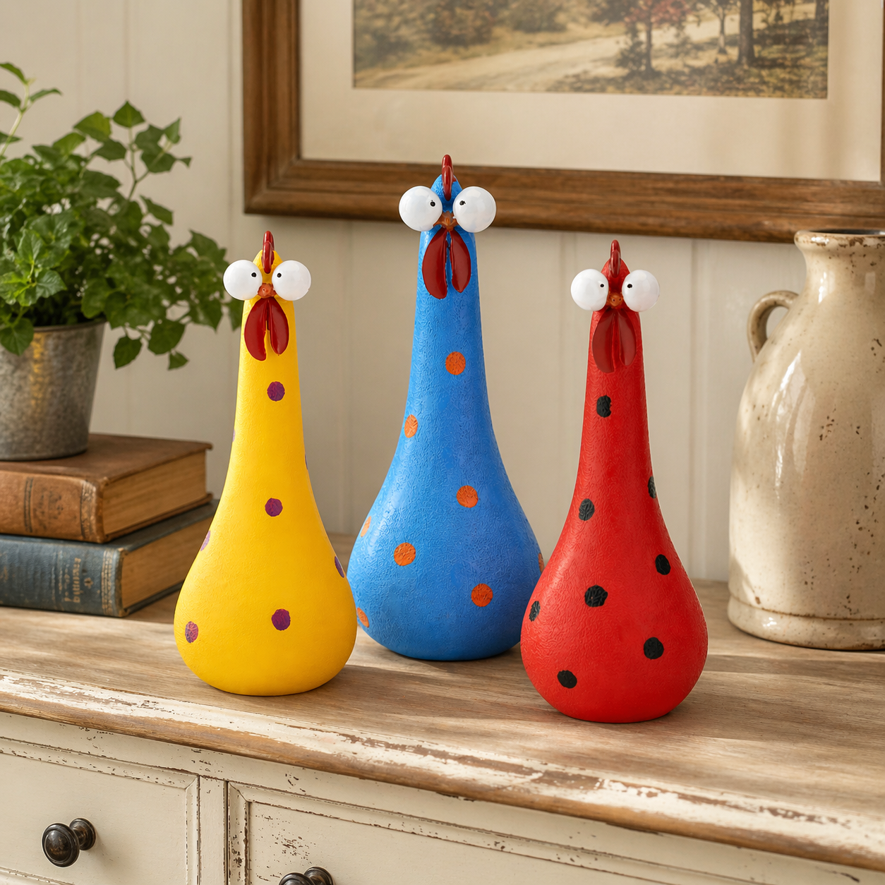 Handcrafted Resin Big-Eyed Chicken Sculpture