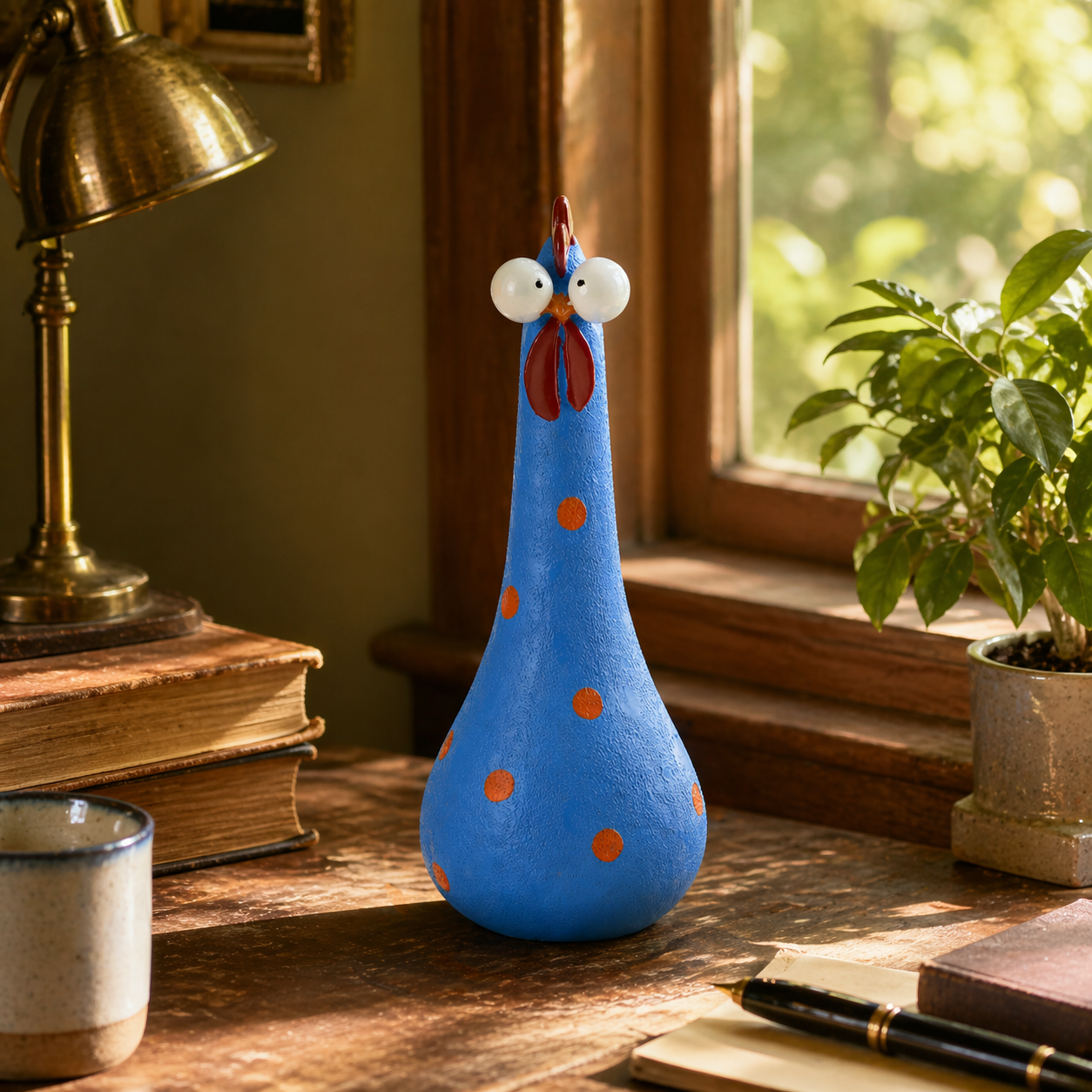 Handcrafted Resin Big-Eyed Chicken Sculpture