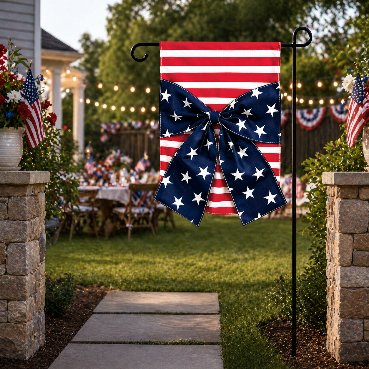Double-Sided Linen Bow Tie Patio Flag